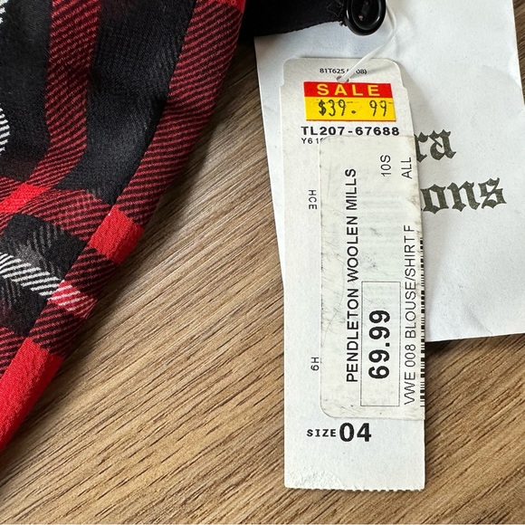 Pendleton Long Sleeve 100% Silk Blouse Button Ruffle Tartan Red Plaid Size 4 NEW - Picture 10 of 16